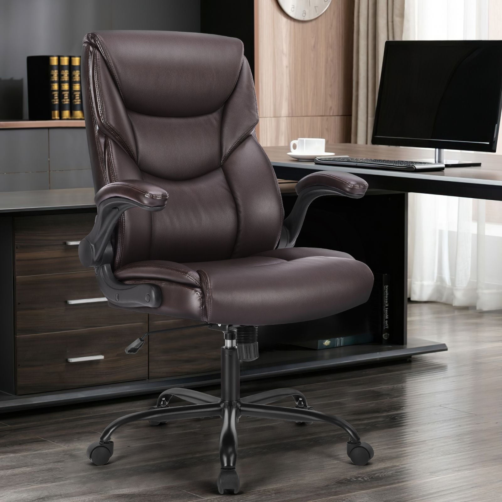 GIANNA Ergonomic Office Chair with Adjustable Flip-up Armrest, Strong Metal Base, PU Leather, Gray