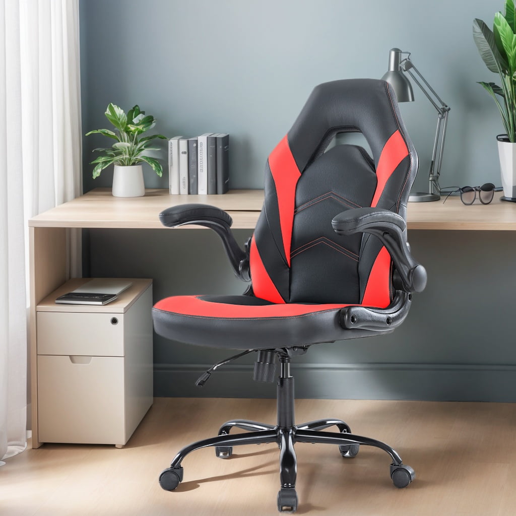 GIANNA Silla ErgonÃ³mica de Cuero PU para Computadora Gamer, Silla de Carreras Giratoria Ajustable con Reposabrazos Abatible, Negro Rojo
