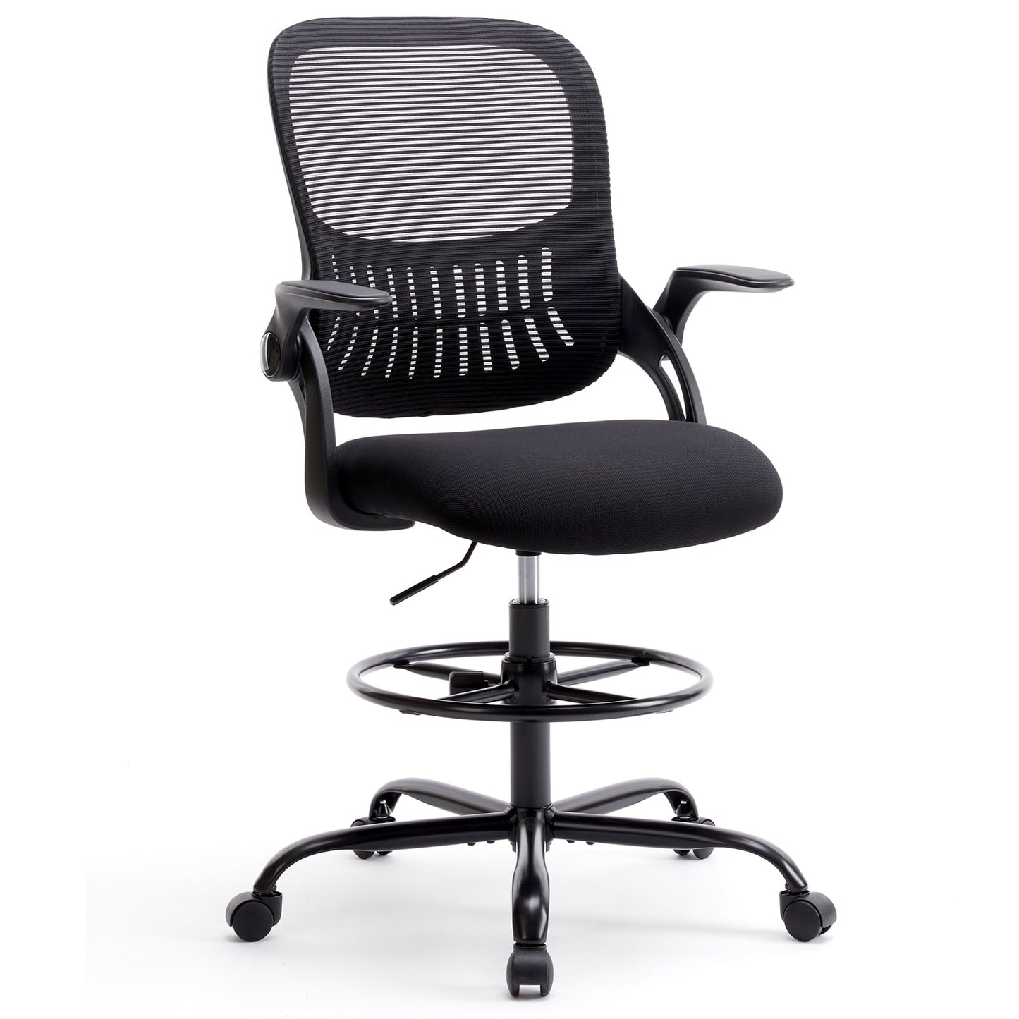 GIANNA Ergonomic Tall Mesh Office Chair with Storable Lumbar Support, Adjustable Foot Ring, Armrests, and Mid-Back Design â€“ High Task Chair with Wheels, Gray