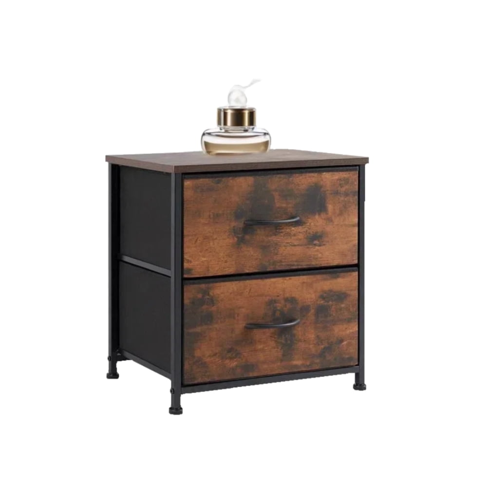 Gianna Nigtstand for Bedroom, Tall Chest Organizer with Fabric Bins, Steel Frame, Rustic Brown