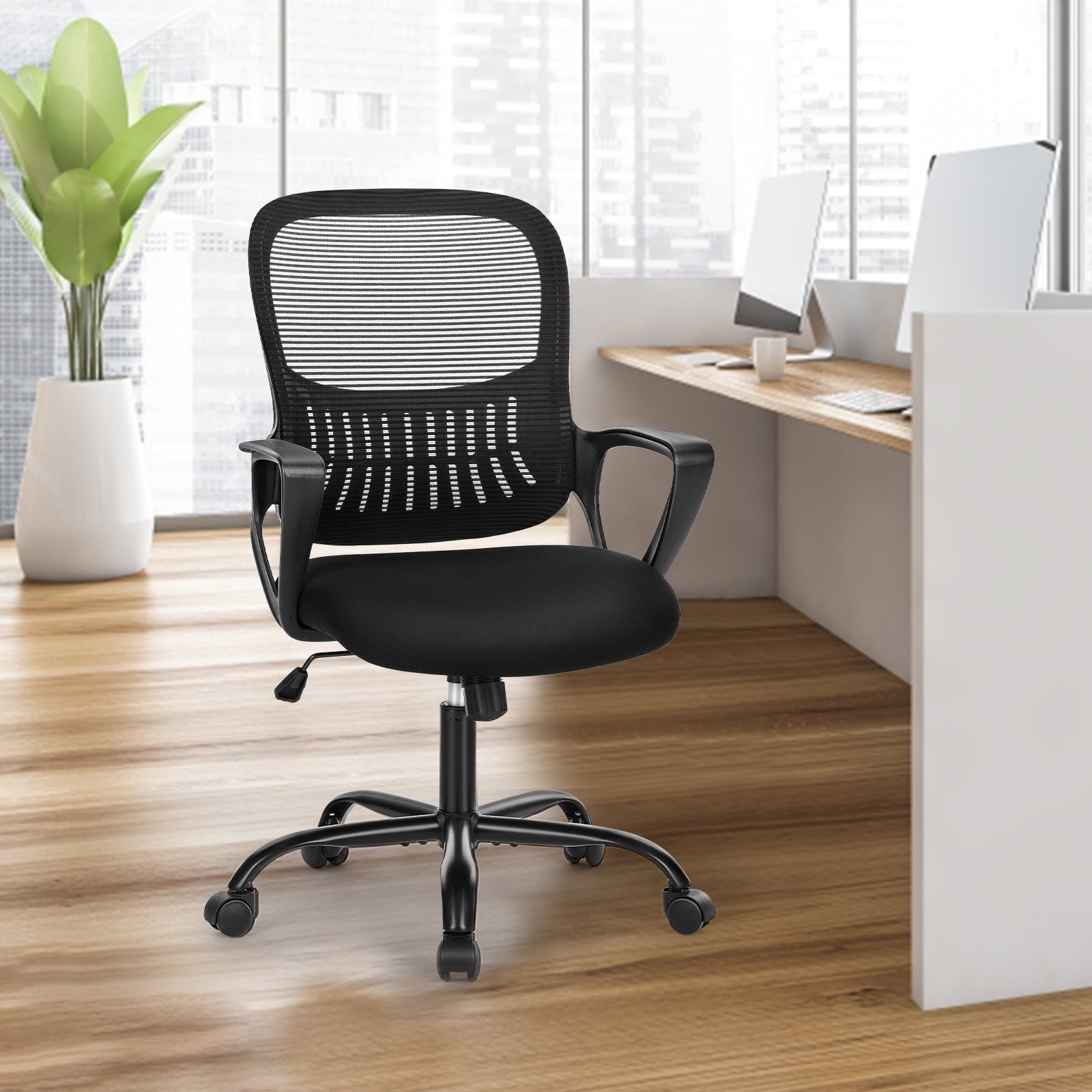 GIANNA Office Chair, Ergonomic Home Mesh Office Desk Chairs, with Armrests, Wheels and Mid-Back Task Chair with Lumbar Supportï¼ŒBlack