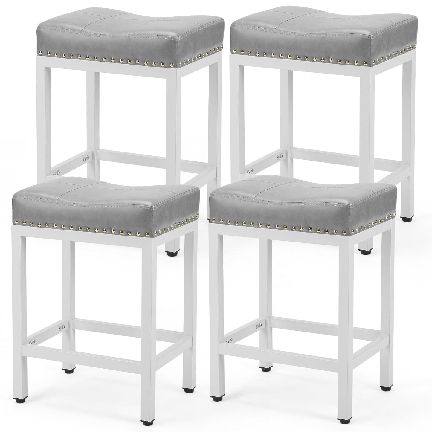 GIANNA Set of 2, Bar Stools 24 Inch - Stylish Counter Height Chairs, With Metal Bases and PU Leather Seats, For Kitchen Island, Brown