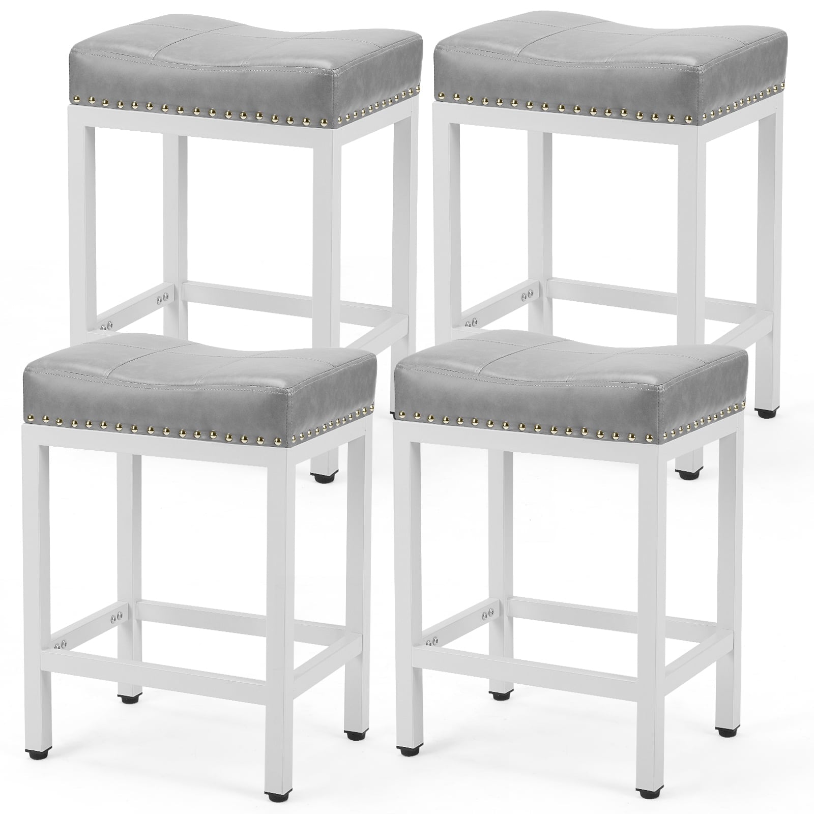 GIANNA Set of 2, Bar Stools 24 Inch - Stylish Counter Height Chairs, With Metal Bases and PU Leather Seats, For Kitchen Island, Brown