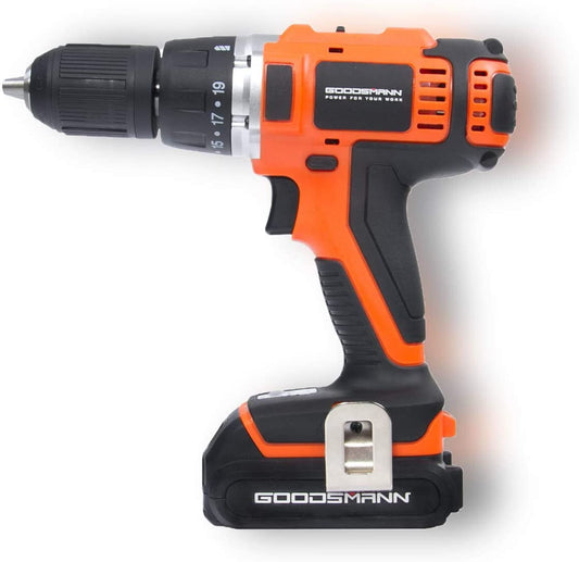 GOODSMANN 18V Li-ion Battery Cordless Drill/Driver Electric Drill Screwdriver with 2200 mAh Battery, 2-Speeds 1400RPM 19+1 Position Keyless Clutch with LED Light, Compact Drill Driver Kit 9923-1013-01