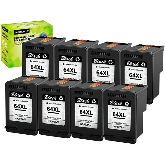GREENCYCLE 64XL Ink Cartridges Replacement for HP High Yield 64 XL Compatible with Envy Photo 7858 7855 7155 6255 7158 7164, Envy 5542 Printer (8 Black)