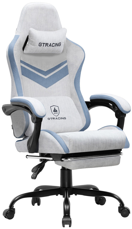 GTRACING GTW-300 Ergonomic Adjustable Height Reclining Fabric Gaming Chair, Black/White