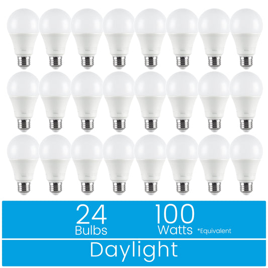 Great Value 18YR A19 LED Light Bulb, 14W (100W Equivalent) Dimmable Daylight E26 Medium Base, 24 Pack