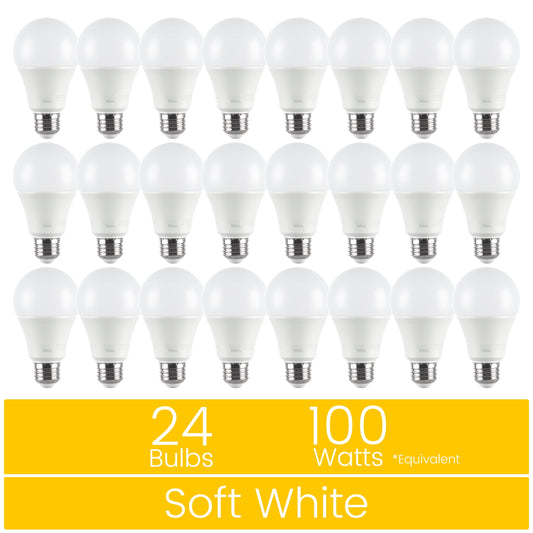 Great Value 18YR A19 LED Light Bulb, 14W (100W Equivalent) Dimmable Soft White E26 Medium Base, 24 Pack