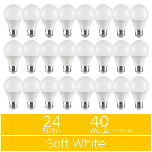 Great Value 18YR A19 LED Light Bulb, 6W (40W Equivalent) Dimmable Soft White E26 Medium Base, 24 Pack