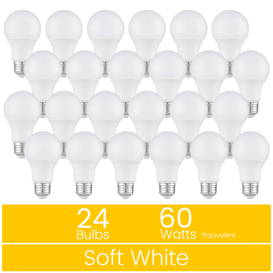 Great Value 18YR A19 LED Bulb, 9-Watt (60W Equivalent) E26 Base, Dimmable, Soft White, 24-Pack