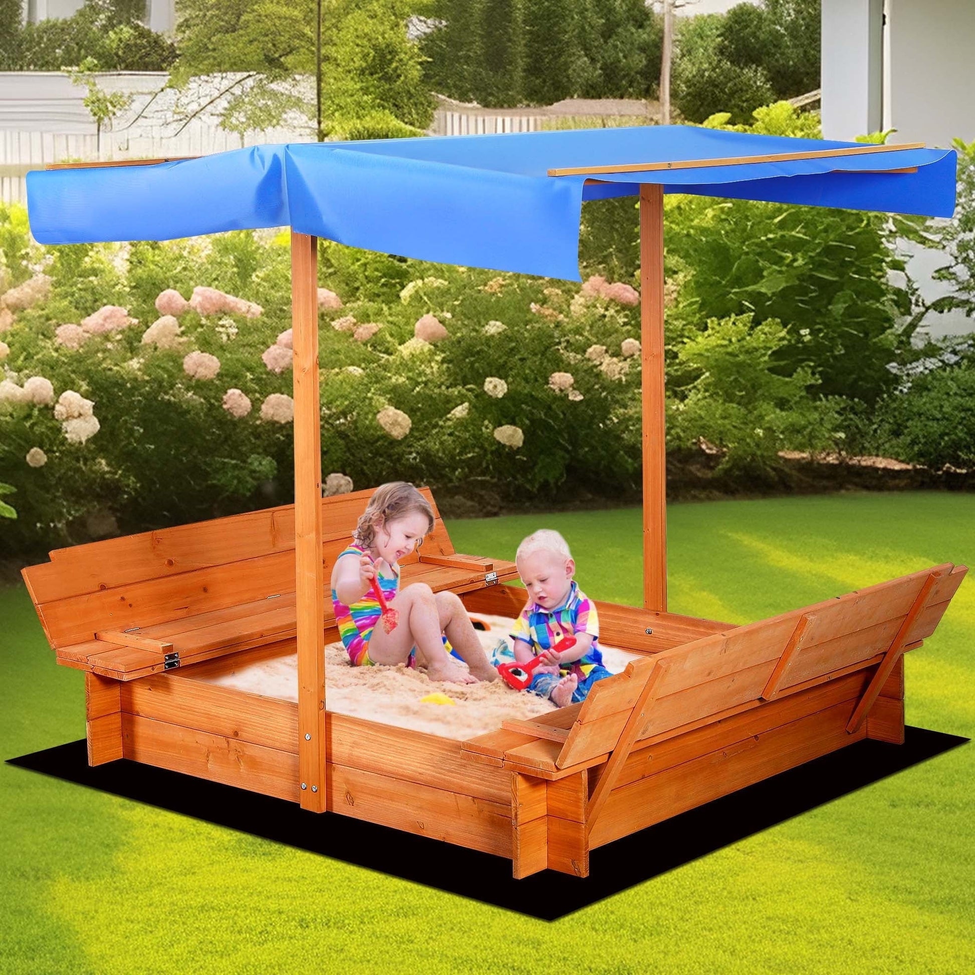 GVDV Wooden Sandbox with Bench Cover for Children, 48 x 48 inch