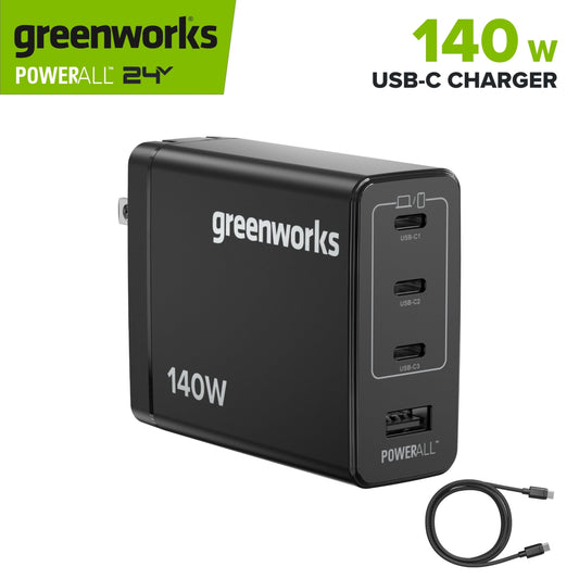 Greenworks PowerAll 24V Charger Set with 140W USB-C Charger Block, (2) 3.3' 100W USB-C Cables, AP140AAA1