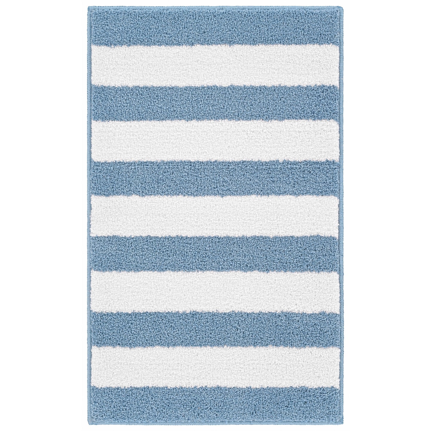 Garland Rug Beach Stripe Washable Basin Blue/White Bathroom Rug, 21" x 34"