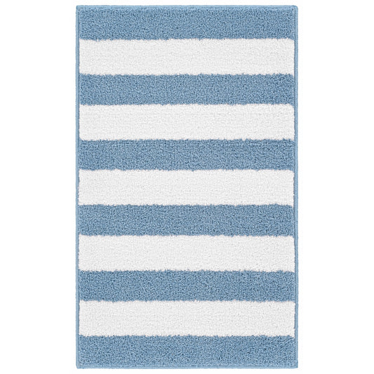 Garland Rug Beach Stripe Washable Basin Blue/White Bathroom Rug, 21" x 34"
