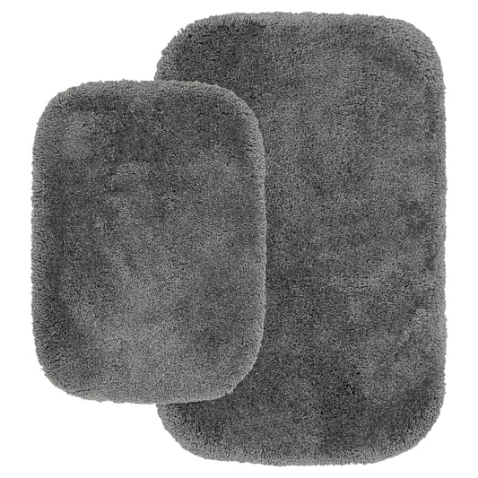 Garland Rug Finest Luxury Washable Bath Rug Set, 2 Piece Set (17"x24" Bath Rug, & 21"x34" Bath Rug) Dark Gray