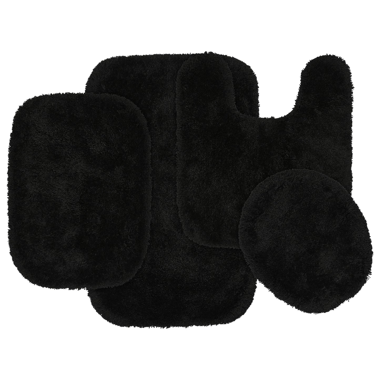Garland Rug Finest Luxury Washable Bath Set, 4 Piece Set (2 Bath Rugs, Contour, & Lid) Black