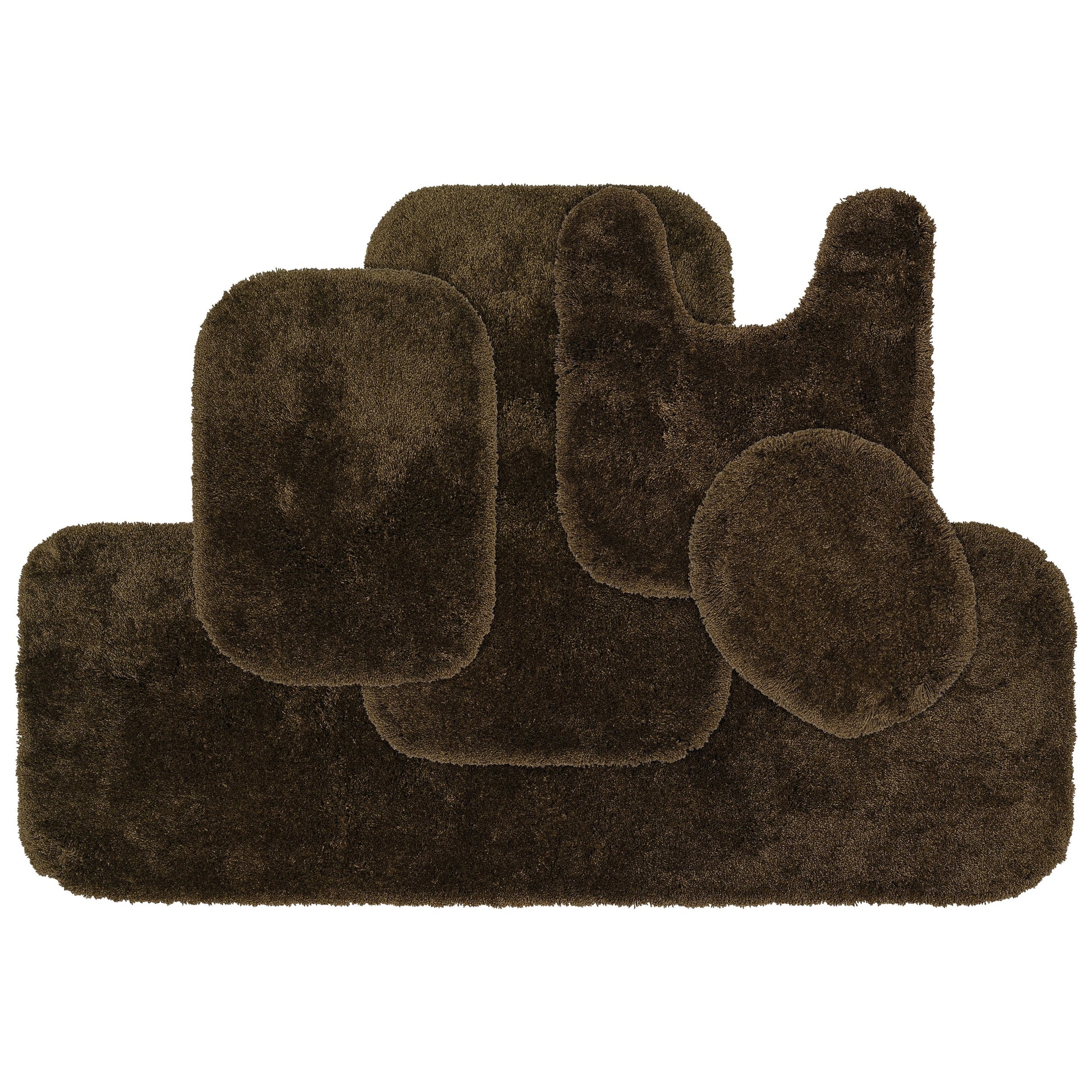Garland Rug Finest Luxury Washable Bath Set, 5 Piece Set (2 Bath Rugs, Contour, Lid, & Runner) Chocolate