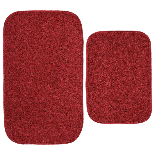 Garland Rug Gramercy Washable Bath Rug Set, 2 Piece (20"x34" & 17"x24") Classic Red