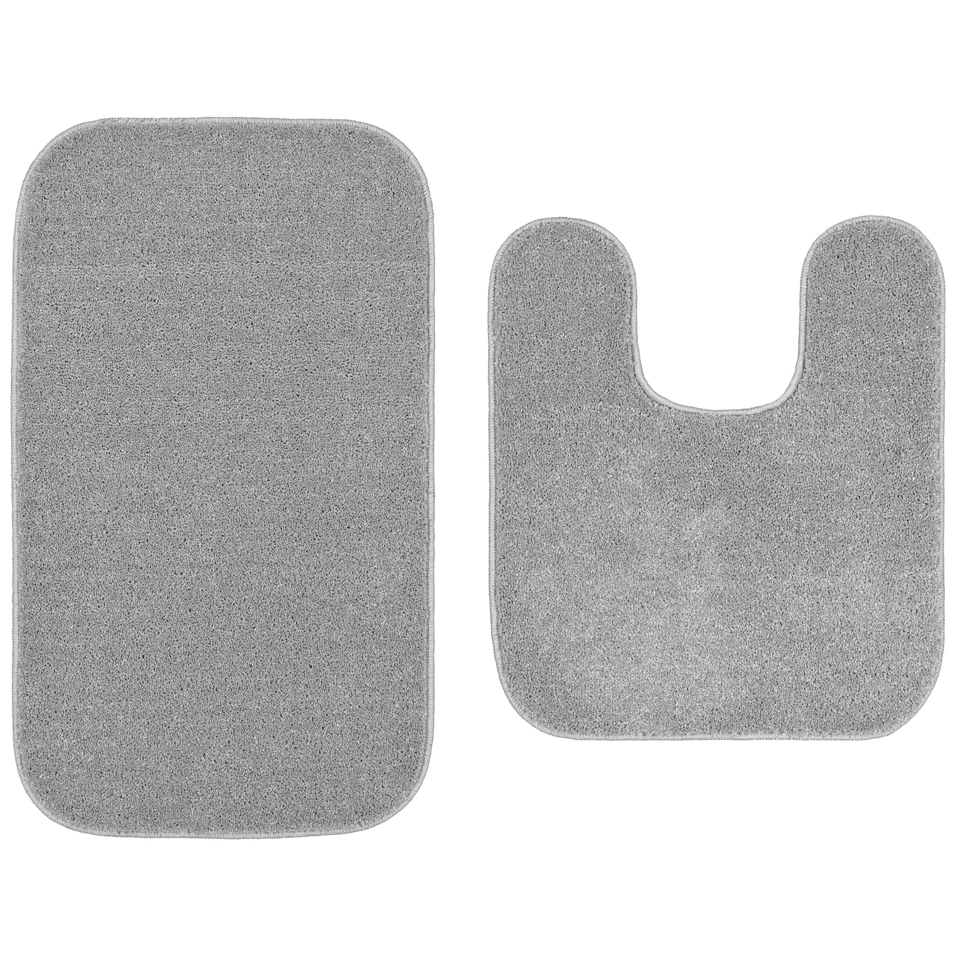 Garland Rug Gramercy Washable Bath Rug Set, 2-Piece (20"x34" & Contour Rug) Silver