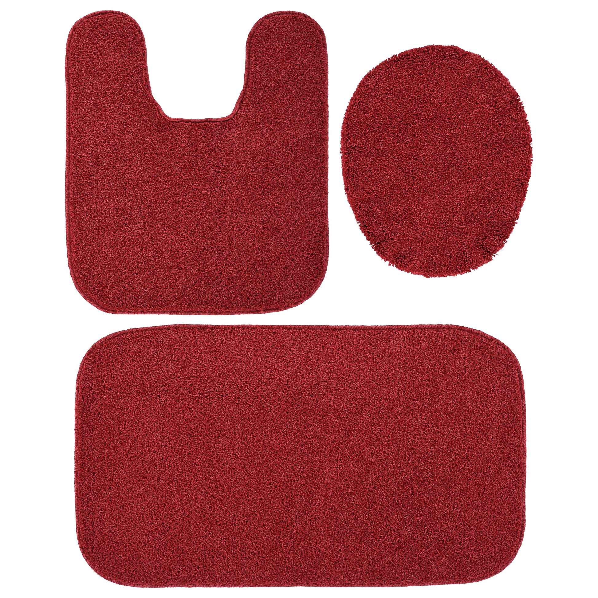Garland Rug Gramercy Washable Bath Rug Set, 3 Piece (20"x34", Contour Rug, & Toilet Lid) Classic Red