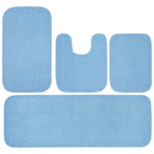 Garland Rug Gramercy Washable Bath Rug Set, 4-Piece (2 Bath Rugs, Contour Rug, Runner Rug) Basin Blue