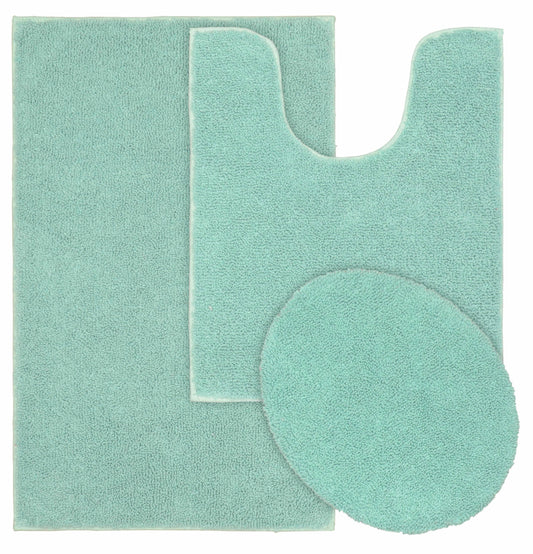 Garland Rug Queen Cotton Washable Bath Rug Set, 3 Piece Set (21"x34" Bath Rug, Contour Rug, & Toilet Lid) Sea Foam