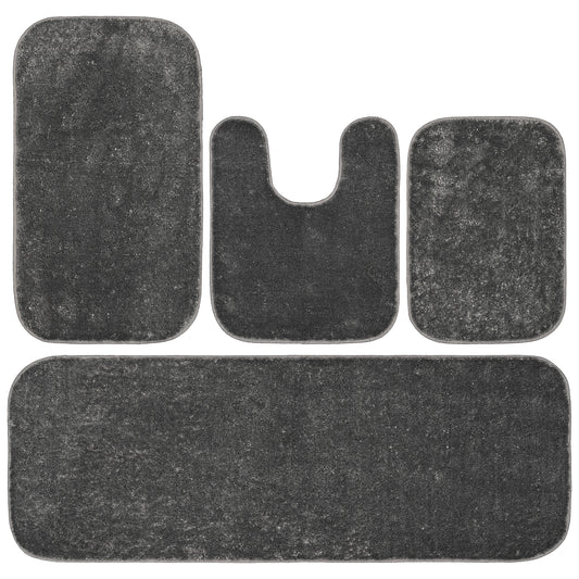 Garland Rug Sedona Washable Bath Rug Set, 4 Piece Set (2 Bath Rugs, Contour Rug, Runner Rug) Cinder Gray