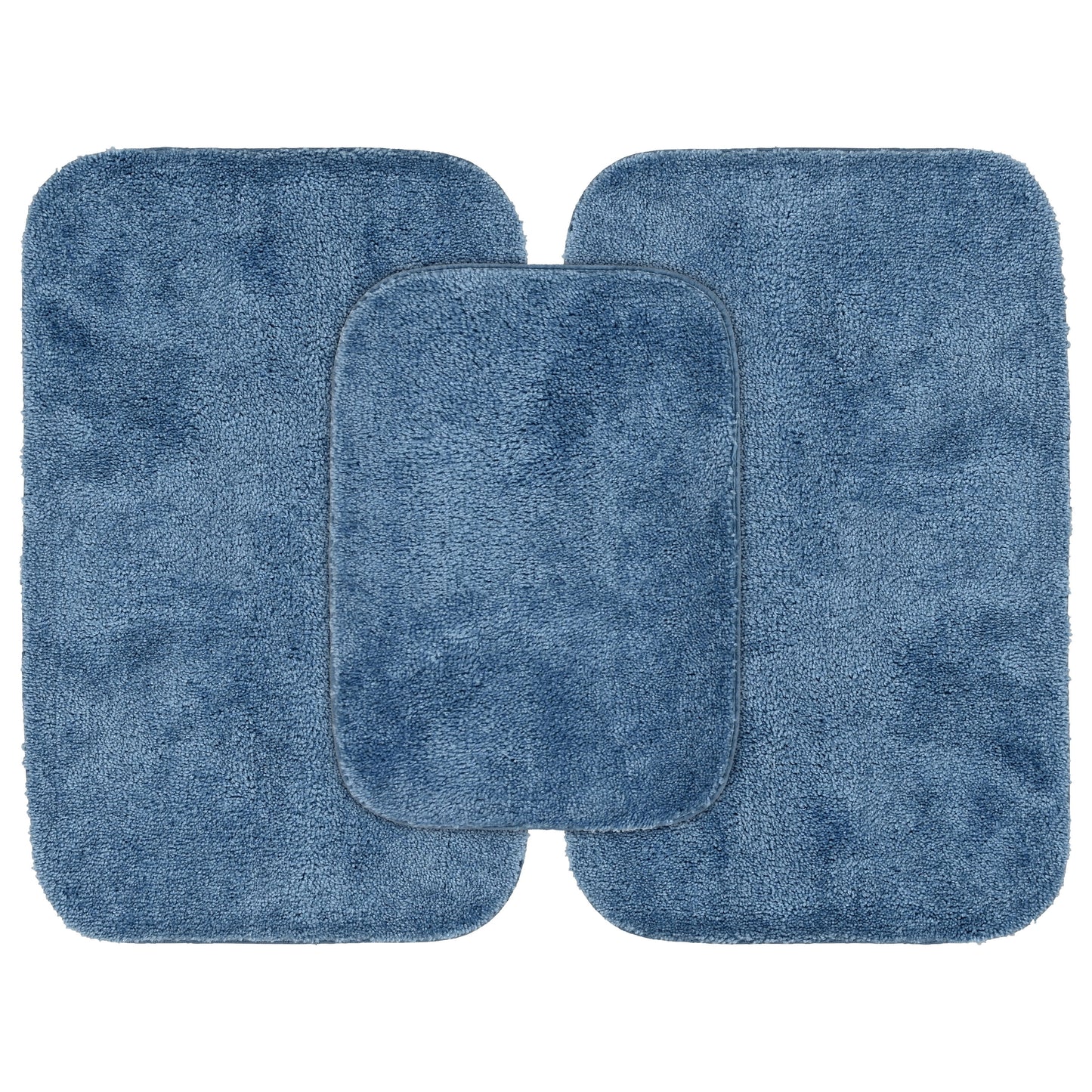 Garland Rug Traditional Washable Bath Rug Set, 3-Piece Set (17"x24" Bath Rug and Two 21"x34" Bath Rugs) Basin Blue
