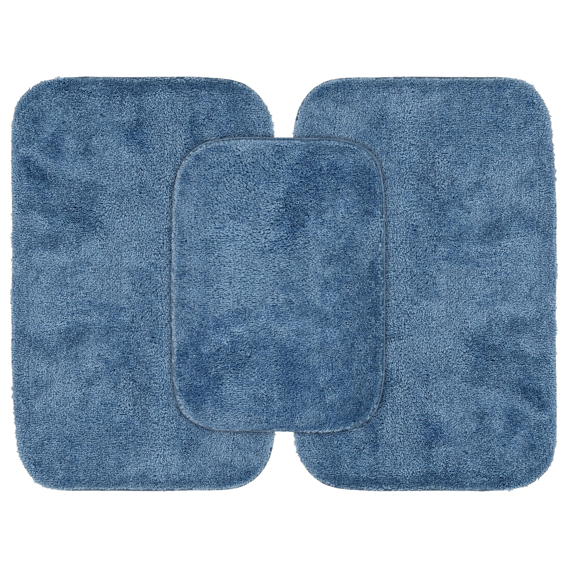 Garland Rug Traditional Washable Bath Rug Set, 3-Piece Set (17"x24" Bath Rug and Two 21"x34" Bath Rugs) Basin Blue