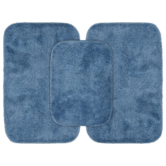 Garland Rug Traditional Washable Bath Rug Set, 3-Piece Set (17"x24" Bath Rug and Two 21"x34" Bath Rugs) Basin Blue