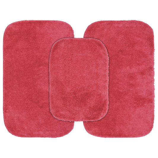 Garland Rug Traditional Washable Bath Rug Set, 3-Piece Set (17"x24" Bath Rug and Two 21"x34" Bath Rugs) Pink Hibiscus