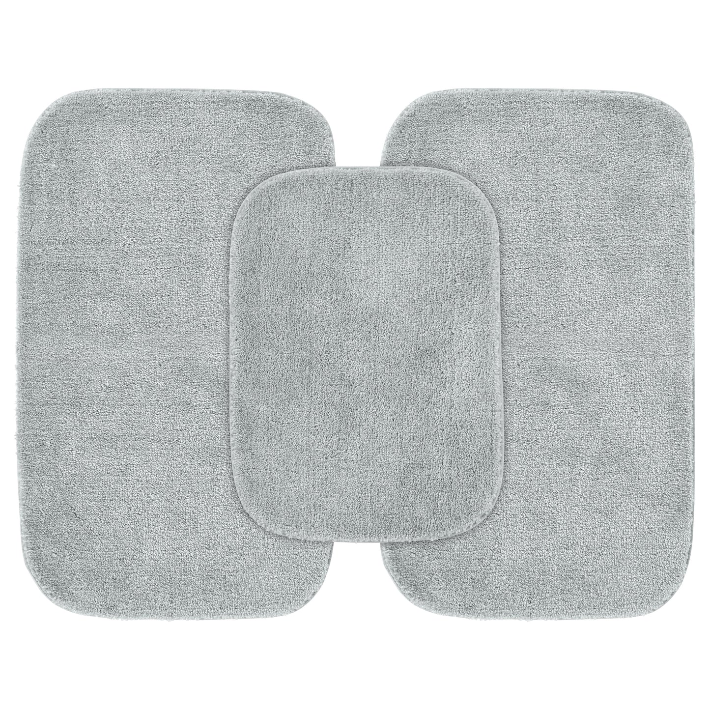 Garland Rug Traditional Washable Bath Rug Set, 3-Piece Set (17"x24" Bath Rug and Two 21"x34" Bath Rugs) Platinum Gray