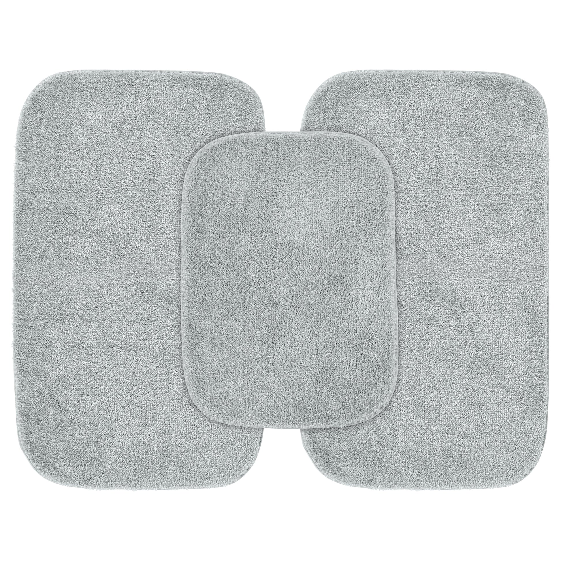 Garland Rug Traditional Washable Bath Rug Set, 3-Piece Set (17"x24" Bath Rug and Two 21"x34" Bath Rugs) Platinum Gray