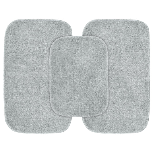 Garland Rug Traditional Washable Bath Rug Set, 3-Piece Set (17"x24" Bath Rug and Two 21"x34" Bath Rugs) Platinum Gray