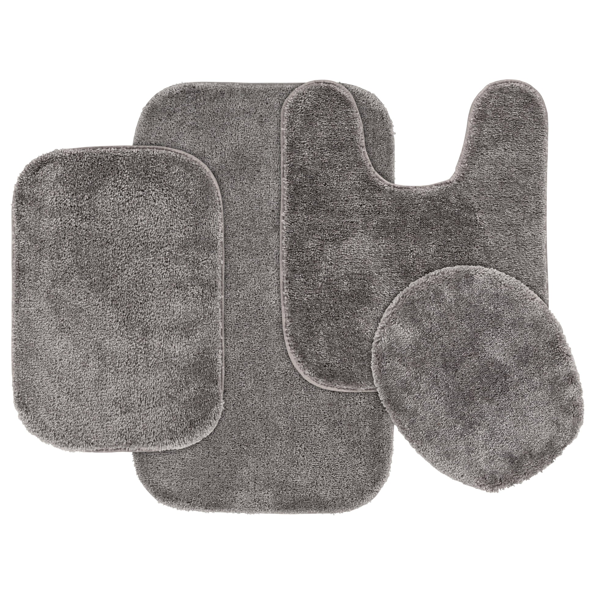 Garland Rug Traditional Washable Bath Rug Set, 4 Piece Set (2 Bath Rugs, Contour, & Lid) Medium Gray