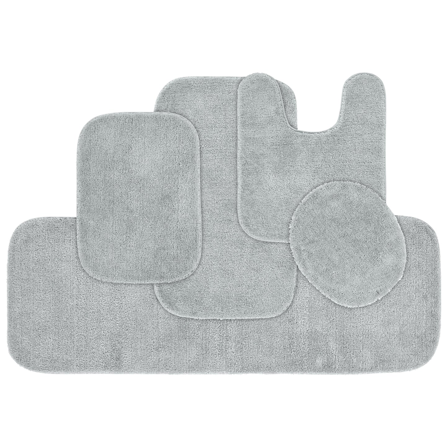Garland Rug Traditional Washable Bath Rug Set, 5 Piece Set (2 Bath Rugs, Contour, Lid, & Runner) Platinum Gray