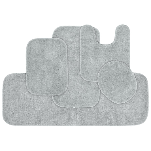 Garland Rug Traditional Washable Bath Rug Set, 5 Piece Set (2 Bath Rugs, Contour, Lid, & Runner) Platinum Gray