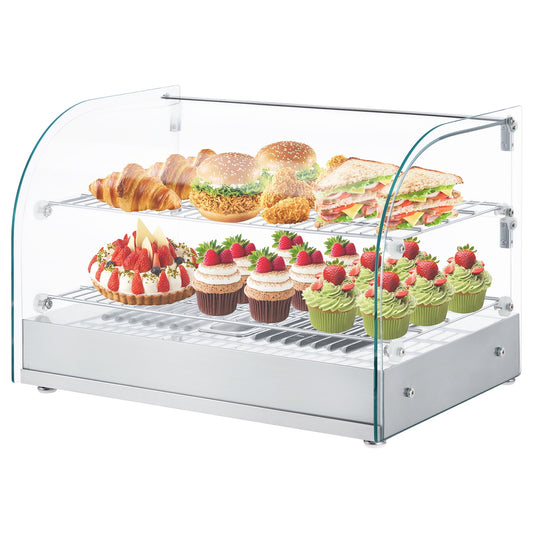 Garvee 2-Tier Food Warmer, 22 in Countertop Commercial Food Warmer with Dual Glass Door, 1500W 1.5 Cu. Ft Stainless-Steel Display Case for Hamburger, Pizza, Bread, Fried Chicken