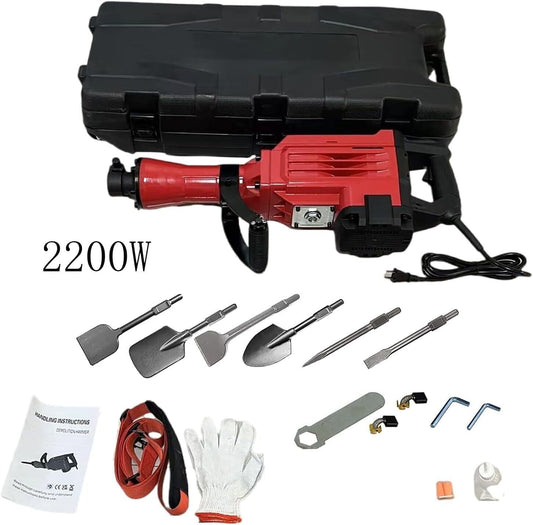 Garvee 2200W Demolition Jack Hammer Electric Concrete Breaker 1400 BPM W/ 6 Chisels Set