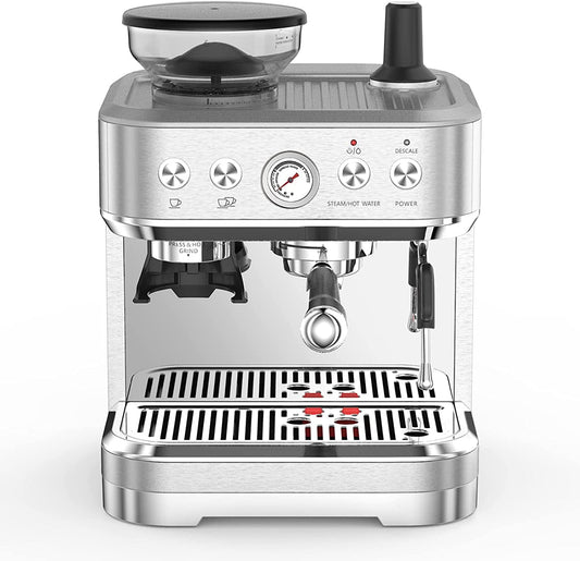 Garvee Espresso Machine with Milk Frother, All in One Cappuccino Latte Espresso Maker for Home Barista, Built-In Bean Grinder, 85oz Removable Water Tank, Gifts for Dad Mom Coffee Lover