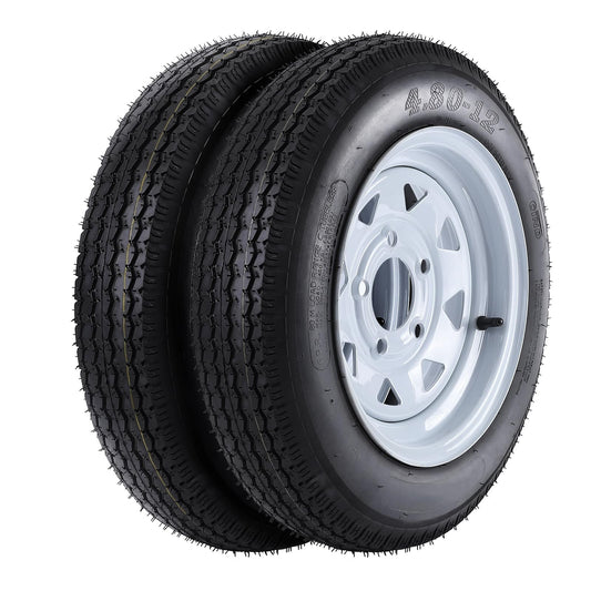 Garvee Set of 2 4.80-12 4.80x12 480-12 4.80-12 Trailer Tires with 12" Rims, 5 Lug on 4.5", Load Range C 6PR