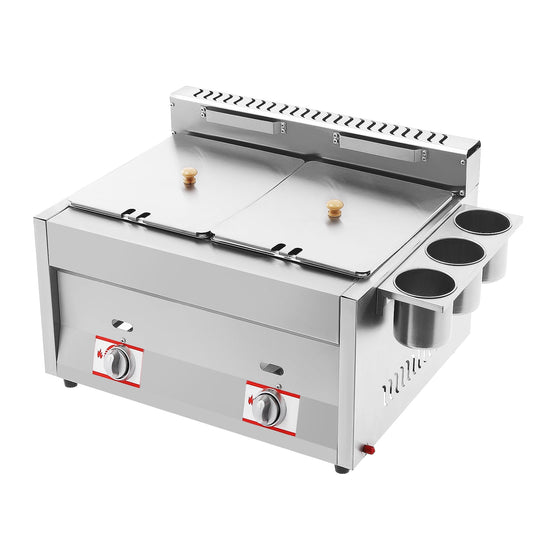 Gas Deep Fryer – Dual Tank Stainless Steel Fryer, 6.34 Qt Capacity Each, High-Efficiency Heating, Independent Temperature Control, and Safety Filter Baskets for Commercial and Home Use