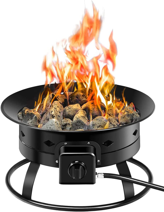 Gas Fire Pit Outdoor Portable Propane Fire Bowl, ARLIME Gas Fire Pit Bowl 19", Smokeless Firepit with Cover&Carry Straps, Lava Rock Stone and Tank Stabilizer Ring, for RV, Camping, Backyard