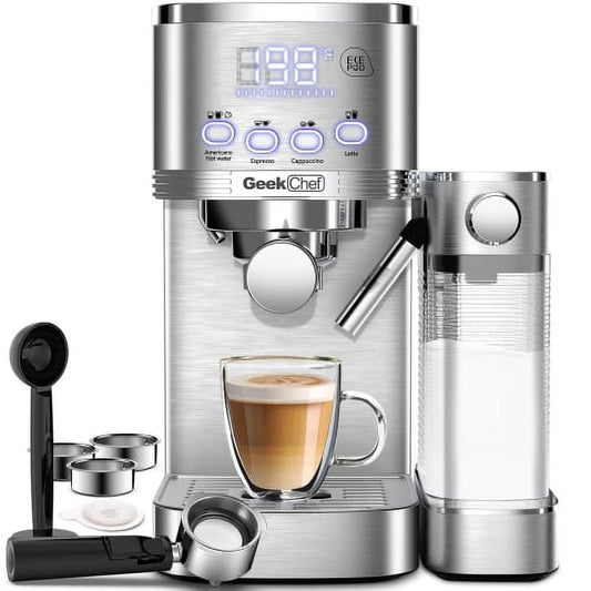 Geek Chef Espresso and Cappuccino Machine with Automatic Milk Frother,20Bar Espresso Maker for Home, for Cappuccino or Latte,with ESE POD filter, Stainless Steel