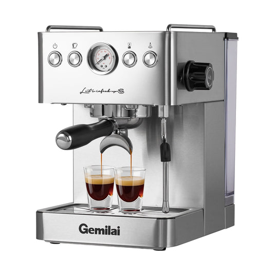 Gemilai G3005H 15-Bar Professional Espresso Machine, 1500W Pump and NTC Temperature Control, Stainless Steel Coffee Maker for Cappuccino and Latte, Ideal Gift for Coffee Lovers