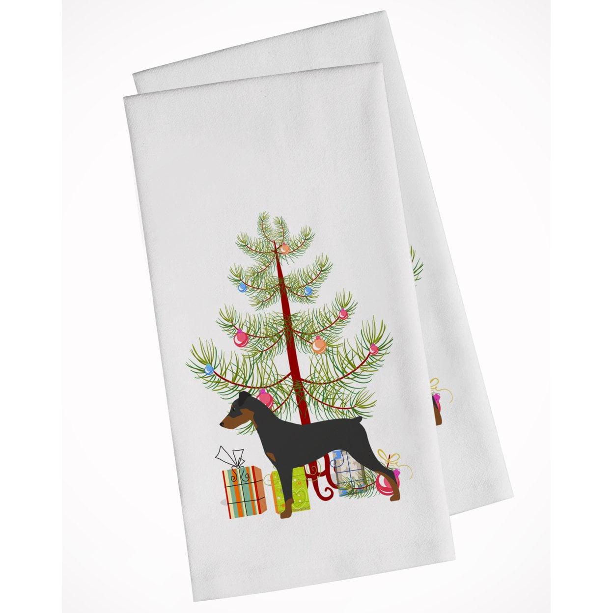 German Pinscher Merry Christmas Tree White Kitchen Towel Set of 2