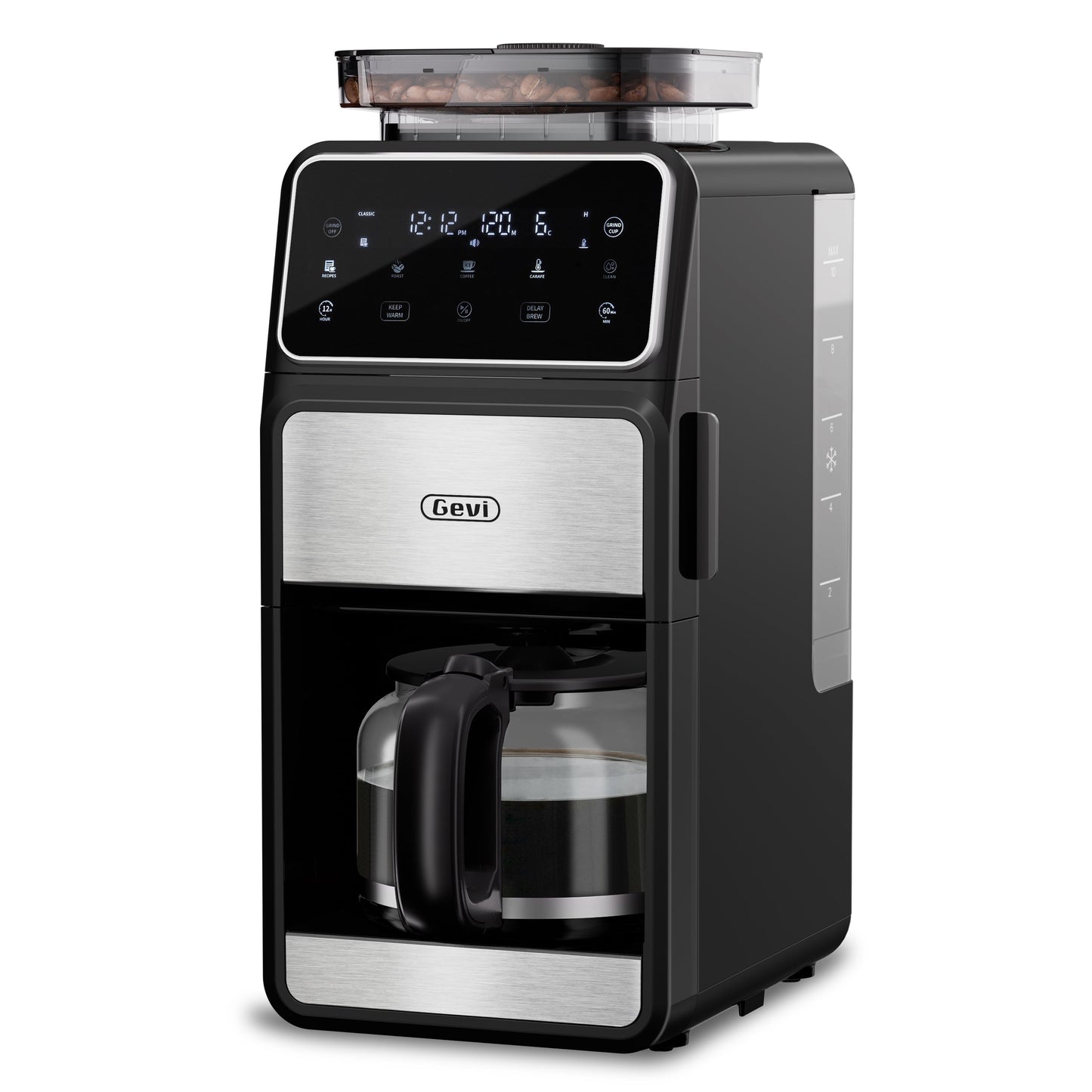 Gevi 10-Cup Grind & Brew Coffee Maker with Built-in Burr Grinder – Programmable Touch Screen, 4-Hour Keep Warm, Permanent Filter, Drip Coffee Machine for Home & Office