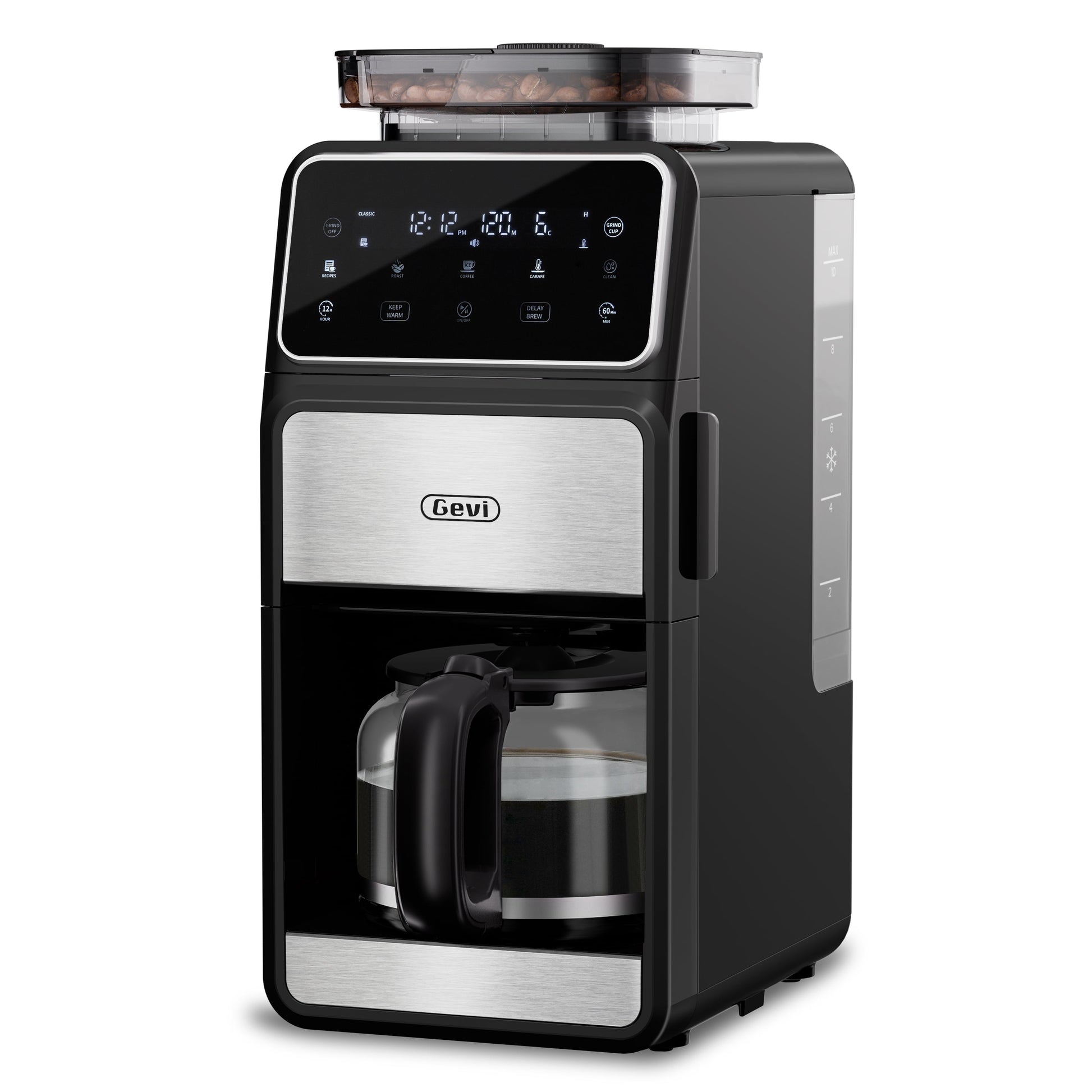 Gevi 10-Cup Grind & Brew Coffee Maker with Built-in Burr Grinder – Programmable Touch Screen, 4-Hour Keep Warm, Permanent Filter, Drip Coffee Machine for Home & Office