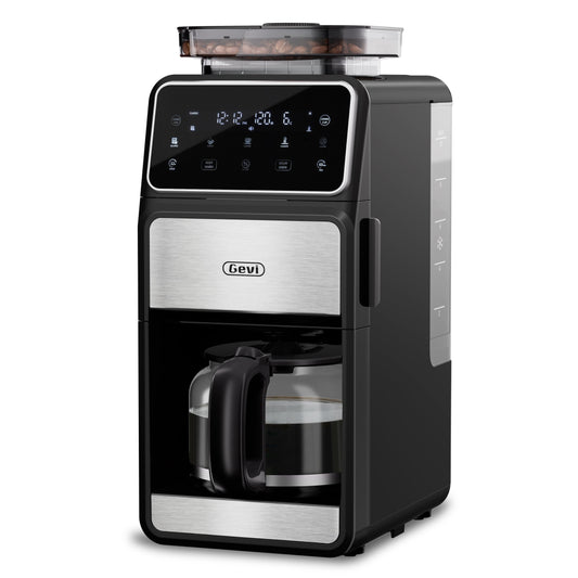 Gevi 10-Cup Grind & Brew Coffee Maker with Built-in Burr Grinder – Programmable Touch Screen, 4-Hour Keep Warm, Permanent Filter, Drip Coffee Machine for Home & Office