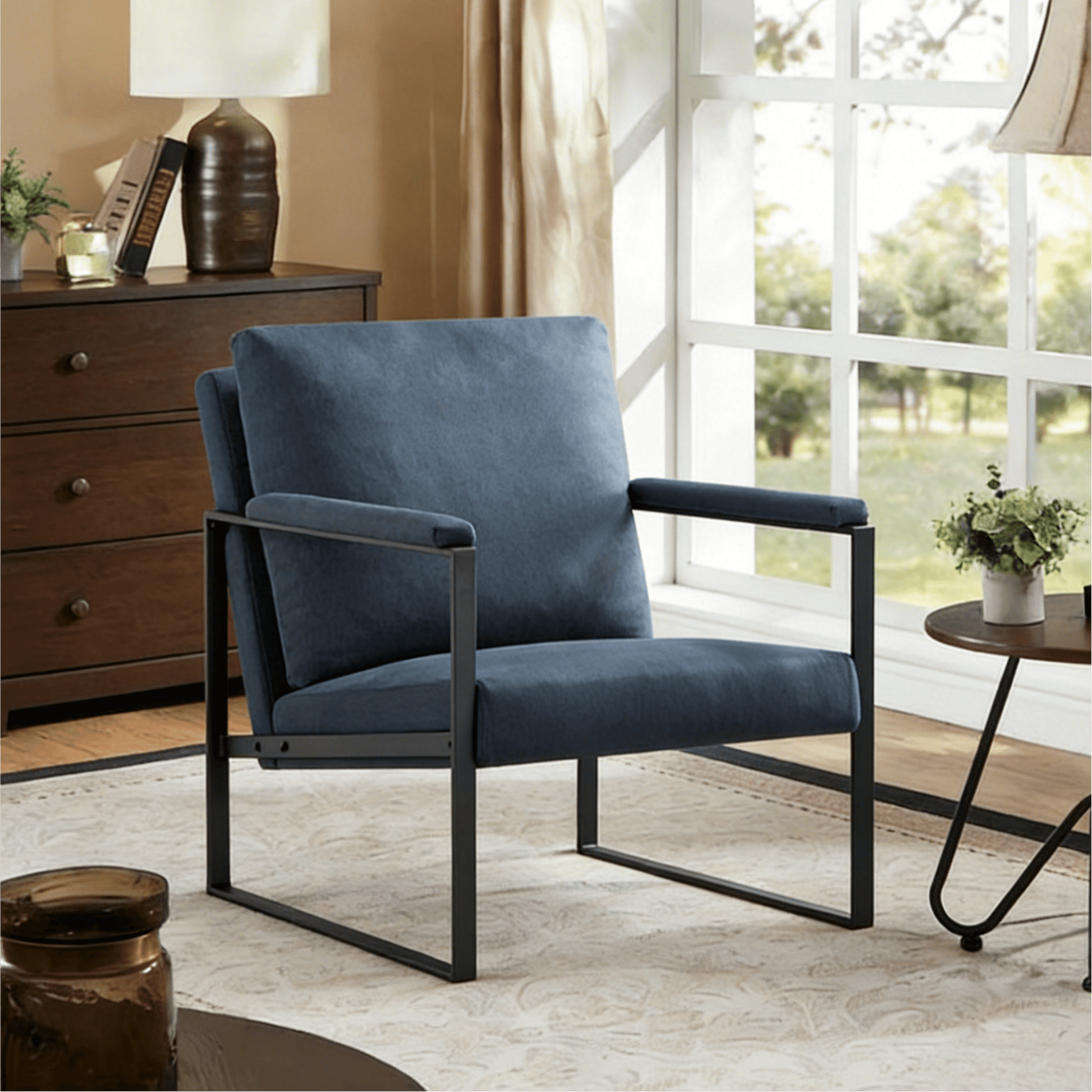 Gewnee 26.8" Modern Metal Framed Armchair with Detachable Soft Cushions for Living Room, Bedroom and Study Room, Blue